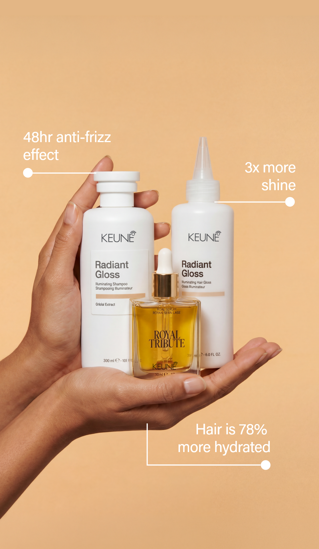 Radiant Gloss Hair Gloss: Perfect hair care for dry, dull hair. Its innovative, lightweight formula leaves your hair fresh, shiny—achieve perfect hair at keune.ch
