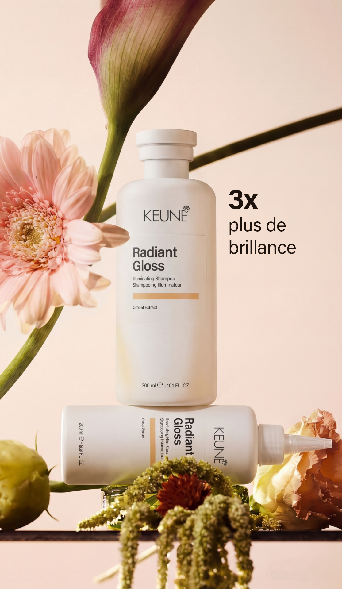 Radiant Gloss Hair Gloss est parfait pour cheveux ternes. Sa formule légère combat les frisottis, laissant tes cheveux brillants et sains – produits capillaires Keune sur keune.ch.